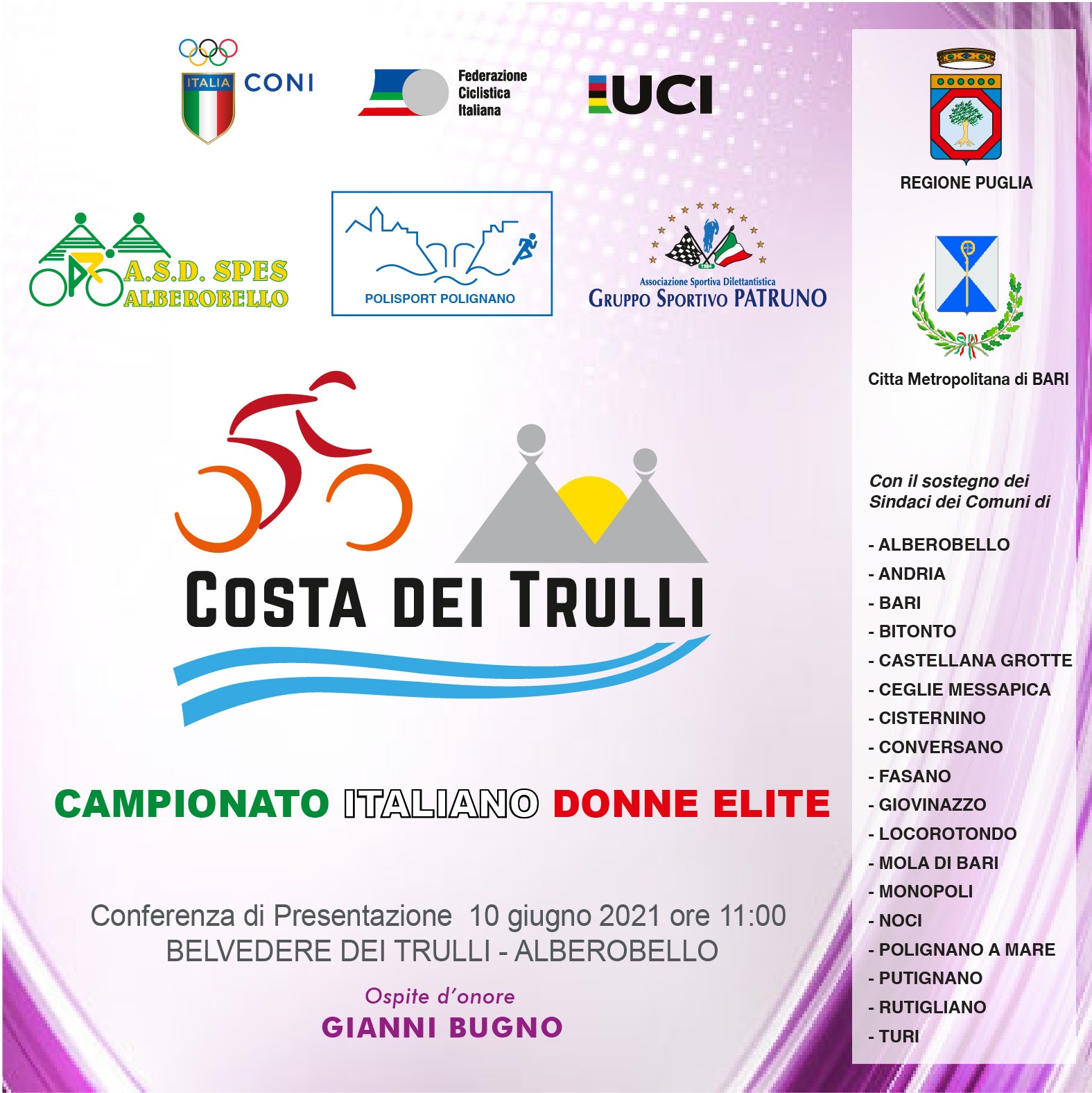 Campionato italiano donne élite, giovedì 10 giugno conferenza ad Alberobello  