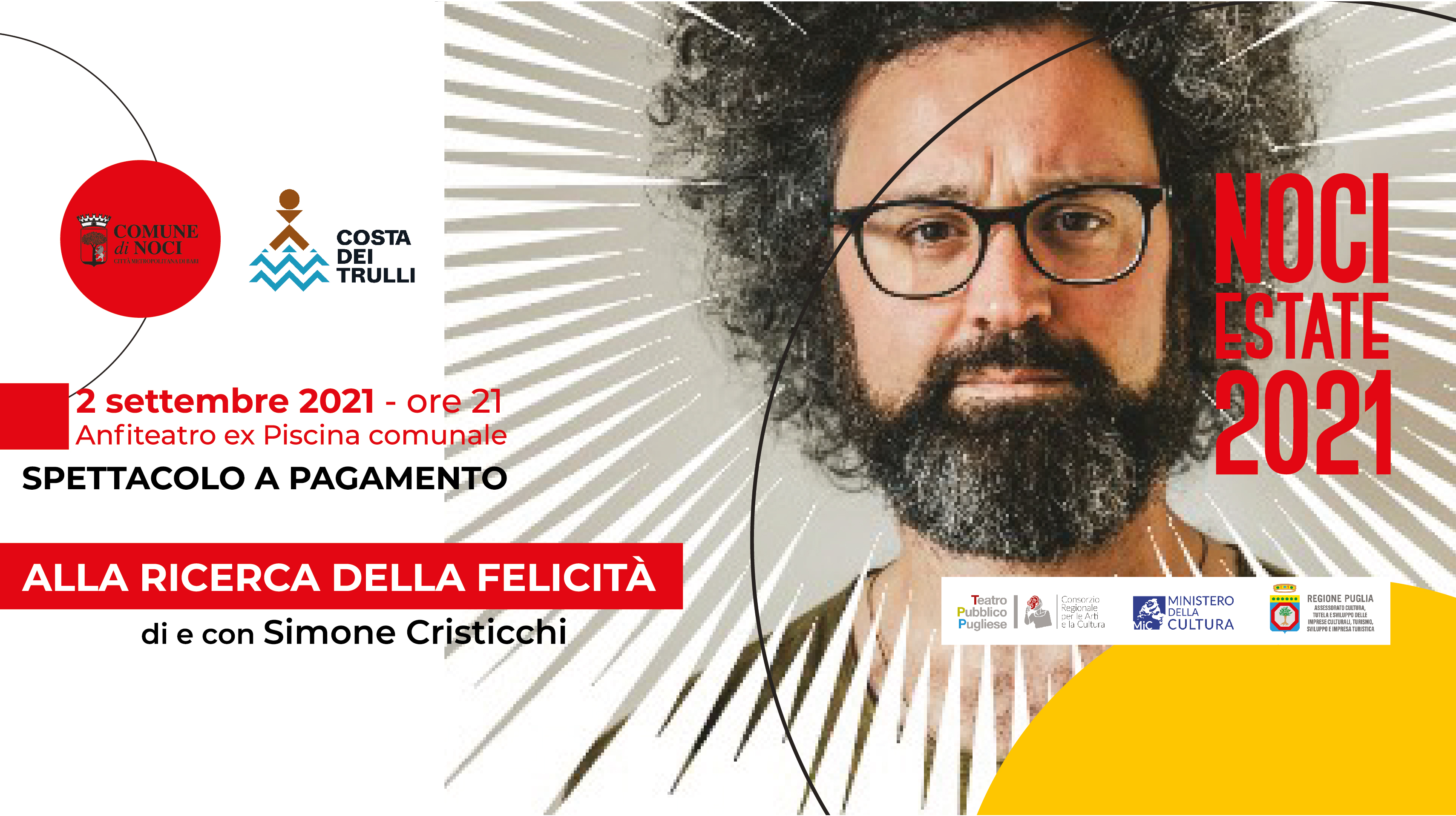 Simone Cristicchi a Noci il 2 settembre con “Alla ricerca della felicità”. Biglietti in vendita da oggi lunedì 26 luglio