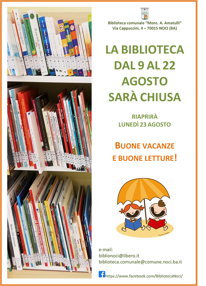 Avviso chiusura estiva biblioteca comunale